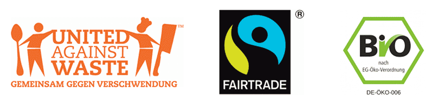 Fairtrade, Bio, United against Waste Logos